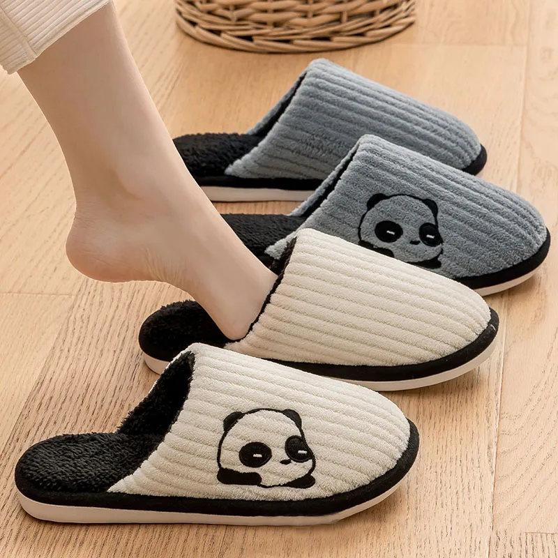 Niedliche Panda-Plüsch-Hausschuhe für Damen, bequeme weiche Sohle, Schlafzimmer-Baumwollschuhe, Damen-Winter, rutschfeste, warme Hausschuhe Image