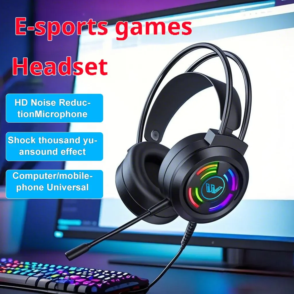 Gaming-Headset, kabelgebundener Kopfhörer mit Geräuschunterdrückung, am Kopf montiert, mit Mikrofon, Chat-Headset für Computer und Laptop Image