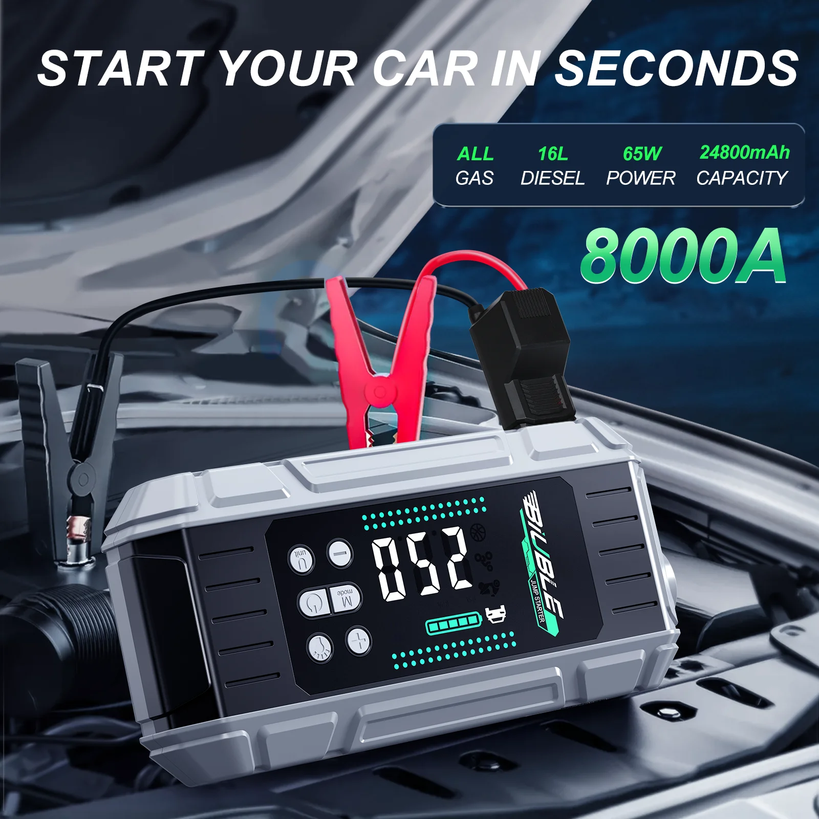 8000A Auto Starthilfe & Luftpumpe 150PSI Luftkompressor Power Bank Für 12V Auto Notfall Booster Starter Startgerät Image