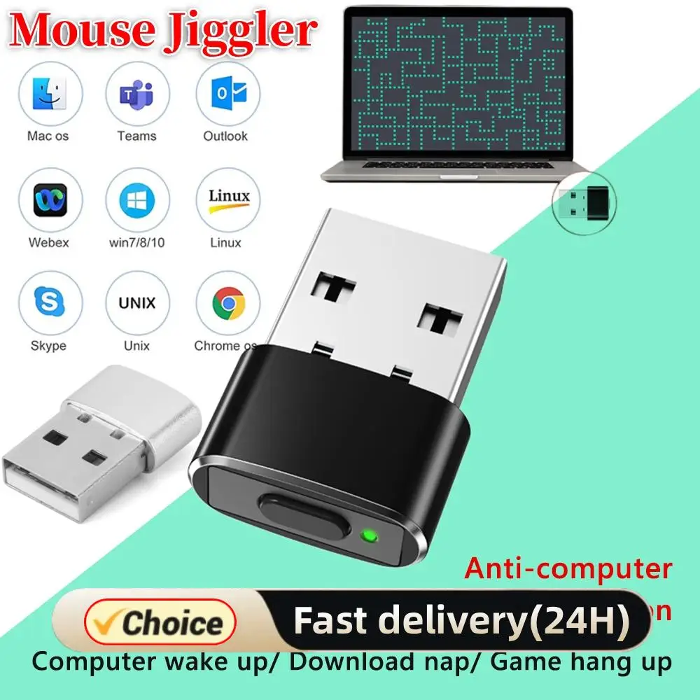 Mini-Maus-Jiggler, USB-Anschluss, Shaker, Wiggler, nicht erkennbarer automatischer Mover für Laptop, hält den Computer wach, simuliert Mausbewegungen Image