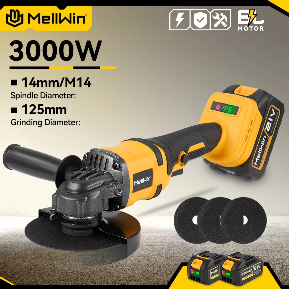 MELLWIN 125 MM Bürstenlosen Elektrischen Winkelschleifer 3 Gänge Variable Geschwindigkeit M14 Akku-polierer Cutter Maschine Für 21V18V Batterie Image