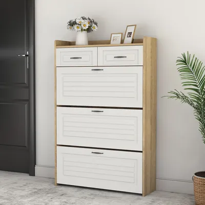 Shoe Cabinet With Rotating, Wooden Shoe Cabinet, Shoe Rack, Suitable For Entrance, Living Room - Dimensions: B80/T23.5/H125cm