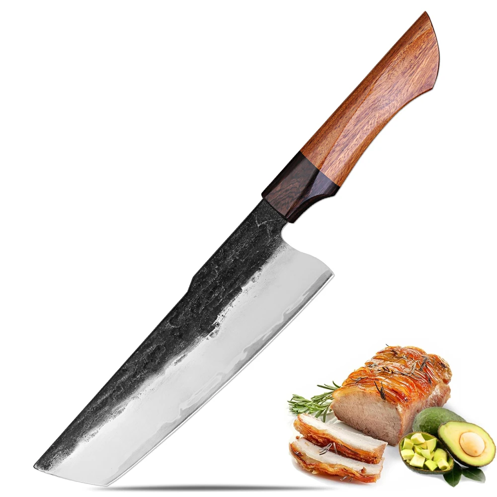 Japanisches 7-Zoll-Nakiri-Messer, dreilagiger Verbundstahl, handgefertigt, Forge-Kochmesser, superscharfes Küchenmesser, Kochutensilien Image