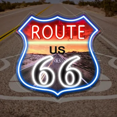 Route 66 Neon Sign USB Powered LED Neon Light Wall Art Dimmable Vintage Style for Home Office Bar Man Cave Decor USB Powered