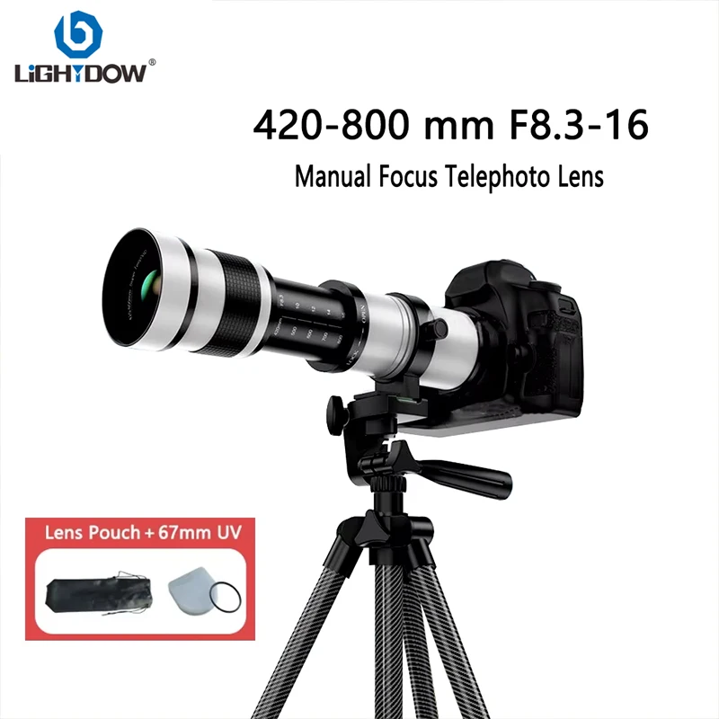 Lightdow 420–800 mm f/8,3 manuelles Telezoomobjektiv mit UV-Kamerafiltern für Canon Nikon Sony Fuji Olympus Samsung Kameras Image