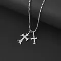 Collana di gioielli di moda con ciondolo a doppia croce in mattoni, collana in acciaio inossidabile, croce di preghiera cristiana, collana con croce di dimensioni coppia