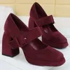 BIGTREE Schuhe Frühling Chunky Damen Pumps Gürtelschnalle High Heels Quadratische Plateauabsätze Wildleder Block Heels Damenschuhe Neu