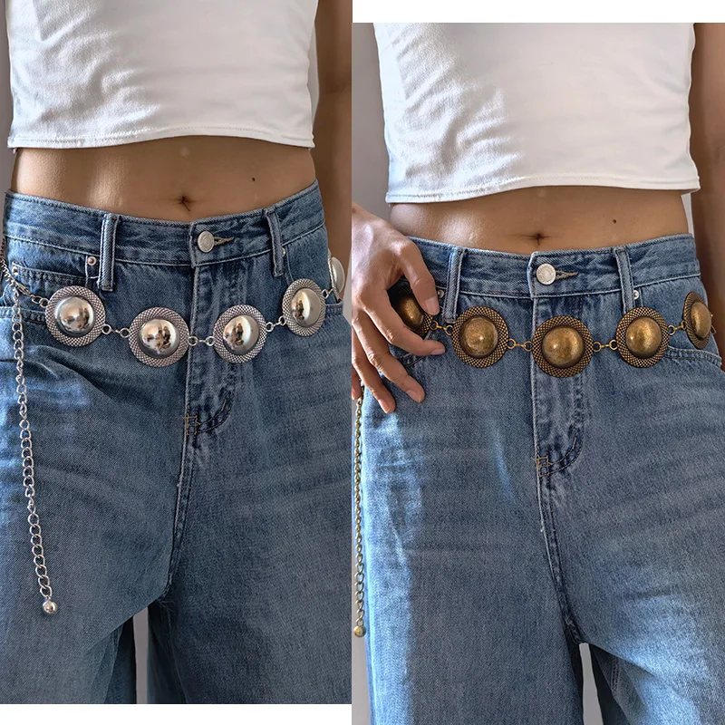 Europäische und amerikanische vielseitige Metall Big Circle Taillenkette Damenkleid dekorativer Gürtel Retro Gürtel Rock Taille Taillenkette Image