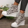 Modische Stiefeletten mit Leopardenmuster für Damen, leichte Plattform, Keilabsatz, Freizeitschuhe, Damen, dicke Sohle, Schnürung, kurze Stiefel 43