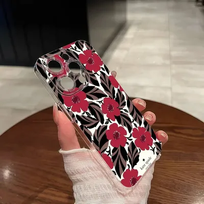 K-Kate S-Spade Rote Blume Handyhülle Handyhülle für IPhone 11 12 13 14 15 16 Pro Plus Mini Max Transparente Hülle TPU Soft Case
