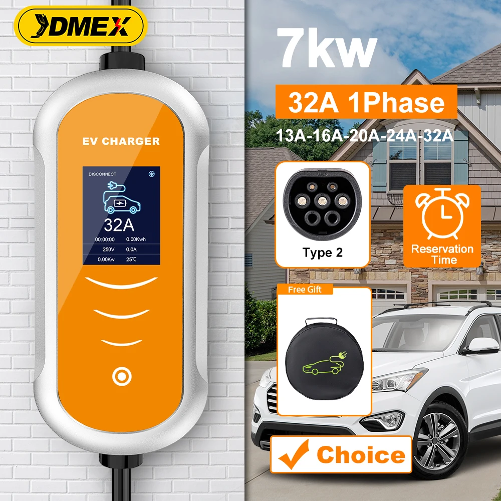 Jdmex tragbares ev ladegerät wallbox type2 kabel 32a 7kw mit cee stecker evse iec 4. 3-2 ladegerät adapter für elektro fahrzeuge Image