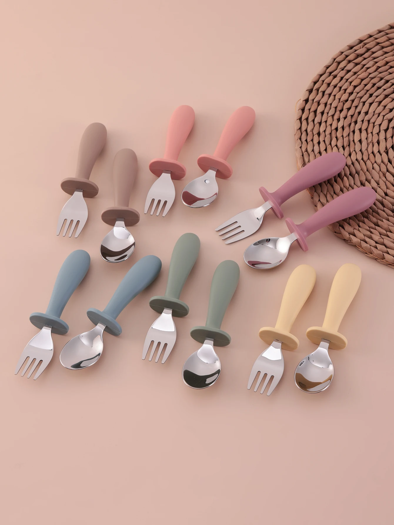 2PCS Edelstahl Gabel Löffel Set Für Baby Entwöhnung Kleinkind Selbst Fütterung Lebensmittel Utensilien Sicher Geschirr Kinder Besteck Artikel Image