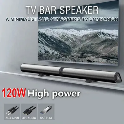 Bluetooth Sound Bar 120W Split Wireless Sound Bar 3D Surround Sound Detachable Design 4 Speakers Array for Home Theater Party