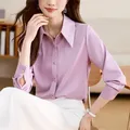 2025 Nuova Primavera Camicia Bianca Donna Moda Coreana Raso Donna Top Slim Elegante OL Seta Abbigliamento Donna Camicie e camicette di base