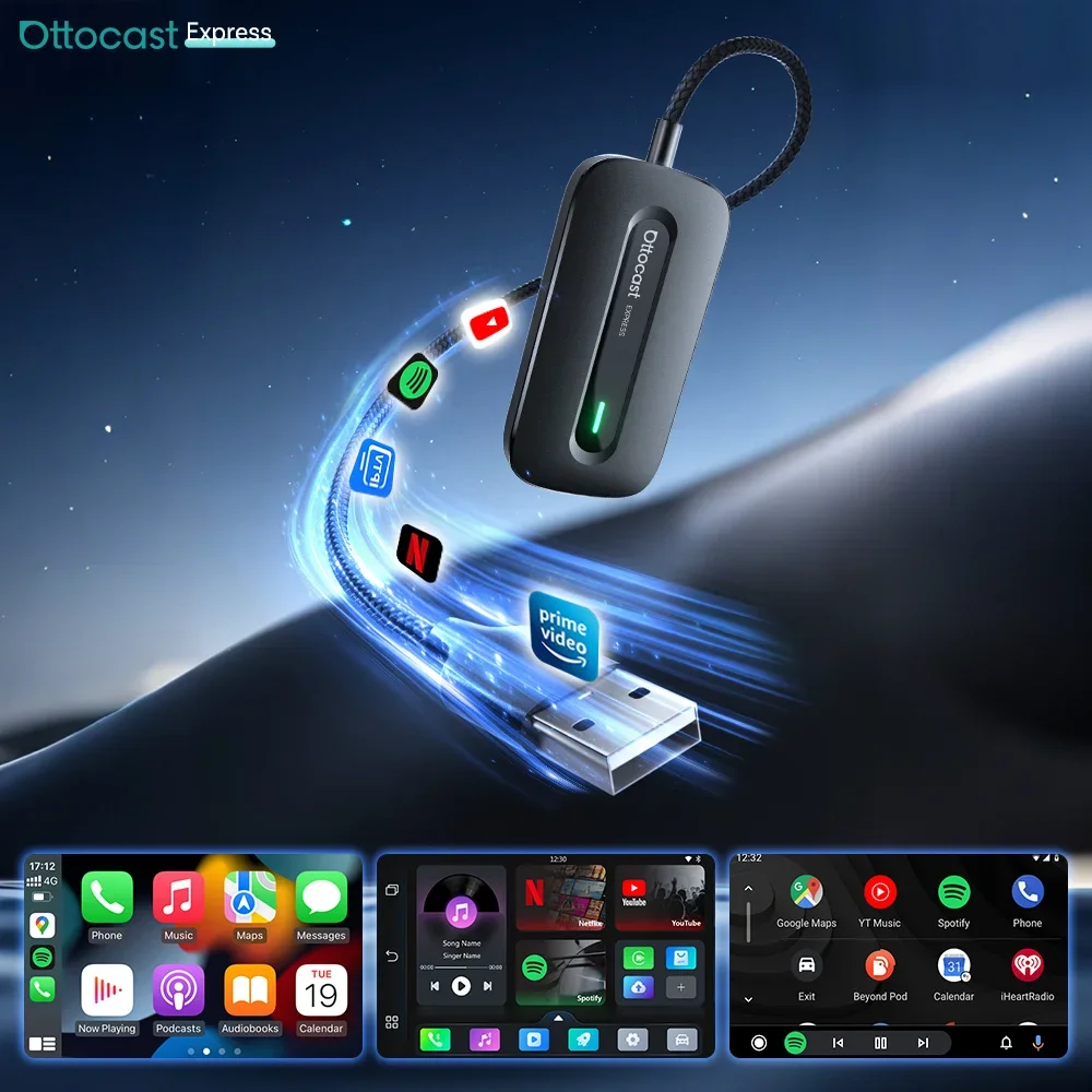 OTTOCAST Neuer Play2Video Pro Wireless Carplay Adapter Android Auto Ai Box Eingebauter Youtube Netflix für Auto mit kabelgebundenem Carplay Image