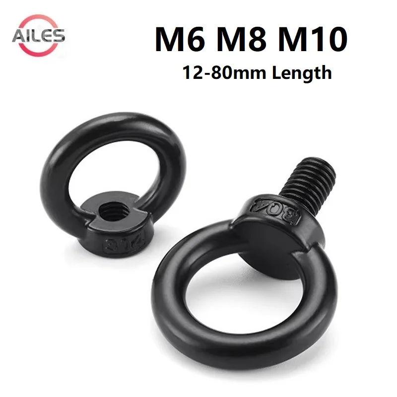 M6 M8 M10 Schwarz 304 Edelstahl Dacromet-Beschichtung Hebeösen 14 20 25 50 60 70 80 mm Länge Heberingschrauben Muttern Image