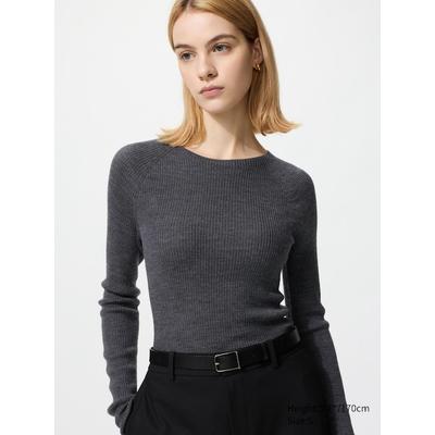 Uniqlo - 3d Knit Seamless 100% Merino Ribbed Crew Neck Jumper - Grey - XXS