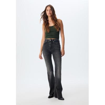 Stradivarius D74 Slit fit flared jeans BLACK DENIM WASHED EFFECT 16
