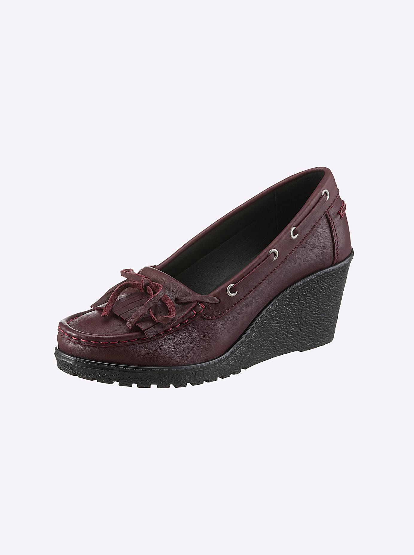 Pumps HEINE, Damen, Gr. 38, rot (bordeaux), Glattleder, Leder, Rindsleder, Modisch, Schuhe