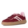 Plateausneaker TAMARIS, Damen, Gr. 37, rot (rot kombiniert), Veloursleder, Lederimitat, unifarben mit Farbeinsatz, modisch, Schuhe, Freizeitschuh, Halbschuh, Schnürschuh mit Kontrastbesatz