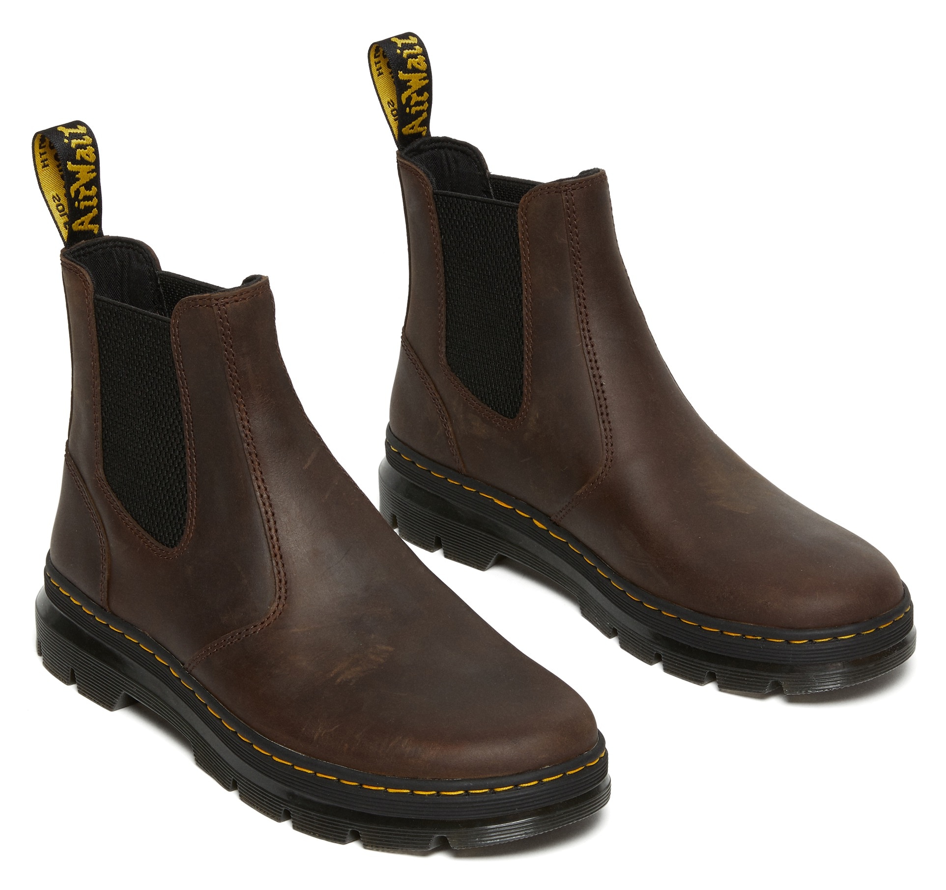 Chelseaboots DR. MARTENS "Embury", Herren, Gr. 36, braun (dunkelbraun), Leder, Schuhe Chelseaboots, Blockabsatz, Stiefelette, Schlupfboots mit Logoschriftzug