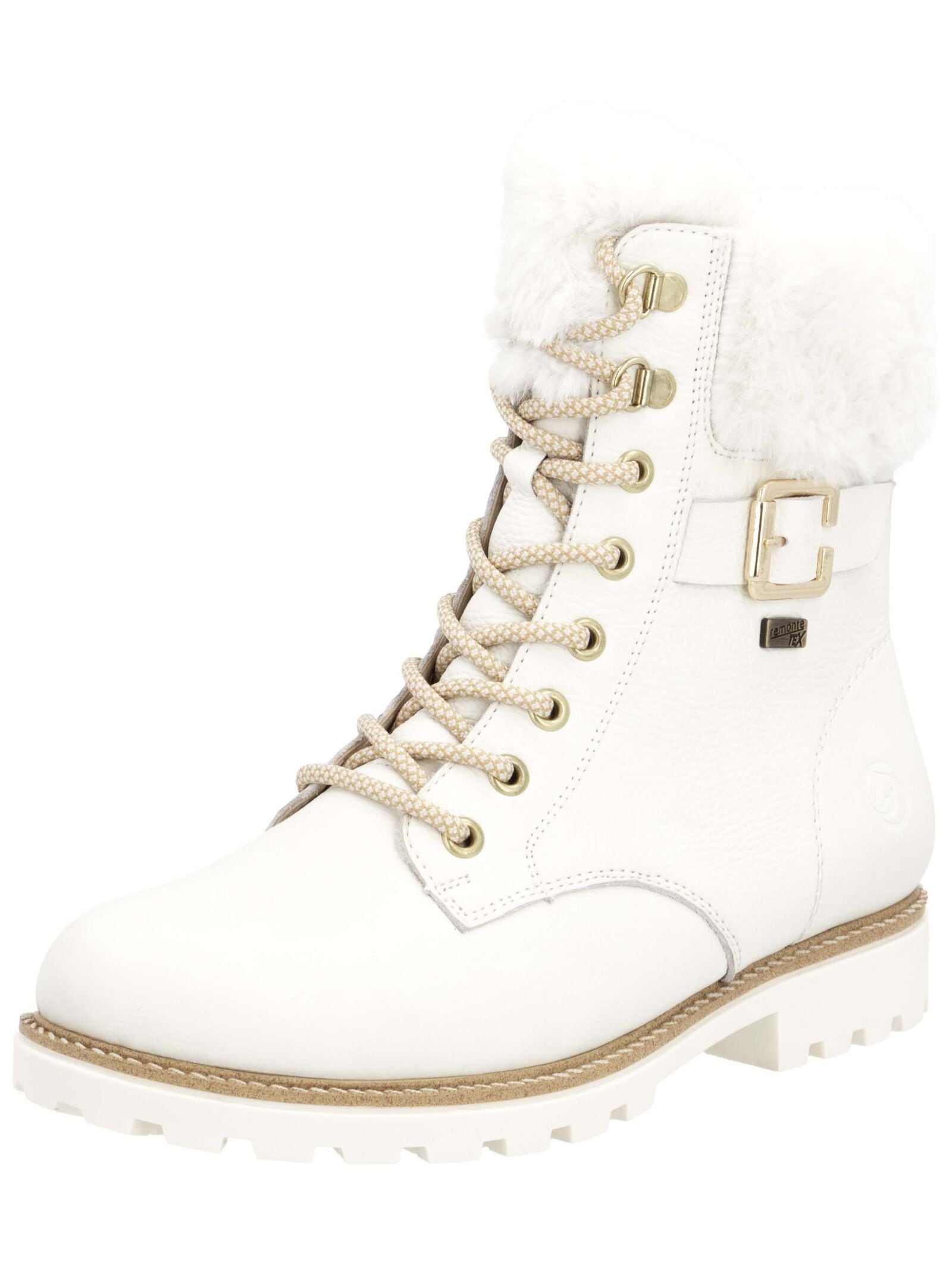 Schnürstiefelette REMONTE "Remonte Stiefelette Leder/Fell", Damen, Gr. 37, weiß, Leder, Schuhe