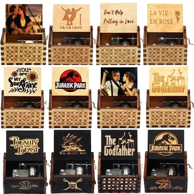 Hotsale Antique carved Wooden Hand Crank Music Box Stitchs Music Box beauty and beast figure Christmas Birthday Gift