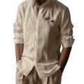 Per uomo Camicia Camicia di lino Camicia casual Camicia con Bottoni Camicia di cotone Palma Vacanza Camicia hawaiana Nero Bianco Cachi Grigio Manica Lunga Colletto alla coreana Primavera Autunno