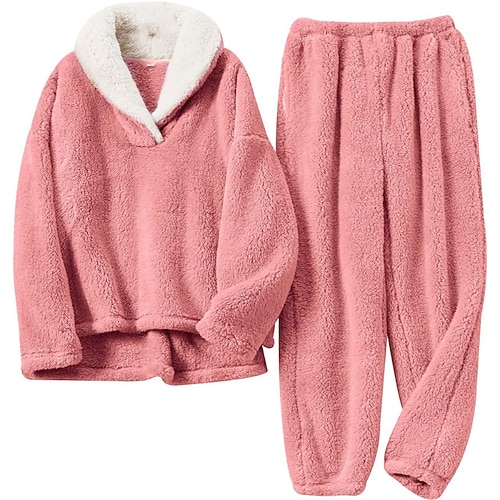 Per donna Pigiama Abbigliamento da Casa 2 Pezzi Flanella Moda Casual Colore Puro Elastico in vita Pullover Pantalone Vacanza Casa Quotidiano Manica Lunga Colletto a Camicia Nero Rosa Viola Grigio