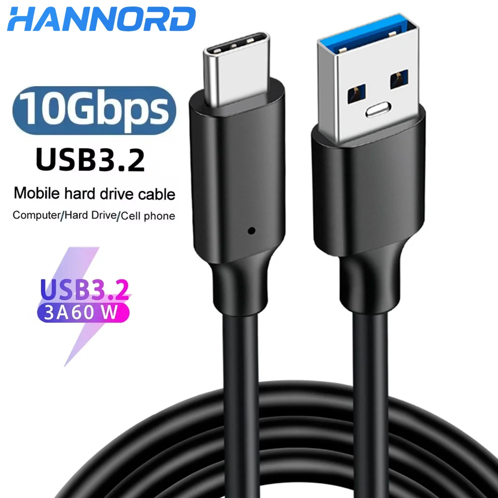 Hannord USB 3.2 Gen2 10 Gbit/s Typ-C-Kabel Datenübertragung USB A auf USB-C SSD-Festplattenkabel 3 A 60 W QC 3.0 Schnellladung für Laptop Image