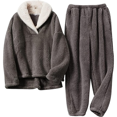 Per donna Pigiama Abbigliamento da Casa 2 Pezzi Flanella Moda Casual Colore Puro Elastico in vita Pullover Pantalone Vacanza Casa Quotidiano Manica Lunga Colletto a Camicia Nero Rosa Viola Grigio
