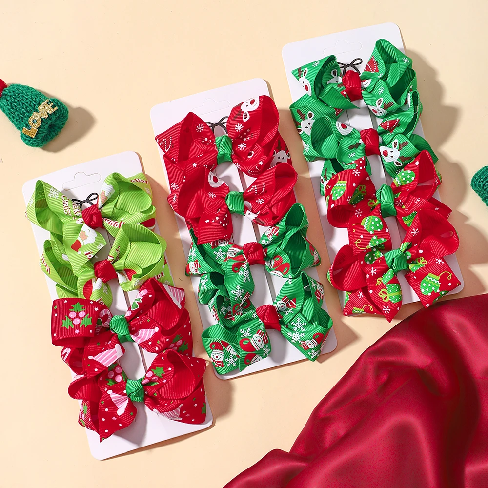 4 Teile/satz Weihnachten Bowknot Haar Clip Set Kinder Urlaub Party Dress Up Haarnadeln Santa Claus Socken Neue Jahre Geschenk Set Image
