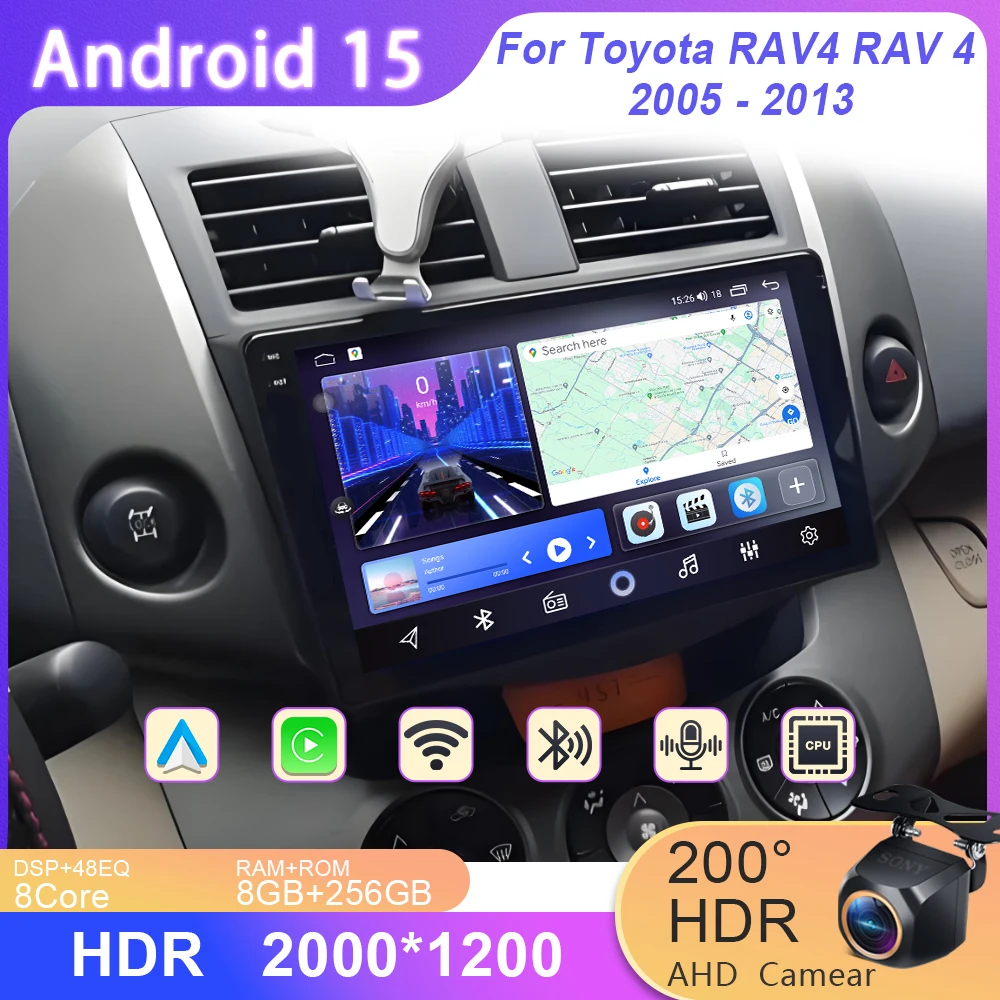 Android 15 Car Radio Stereo For Toyota RAV4 RAV 4 2005 - 2013 Multimedia Navigation GPS Video Player DSP Wireless Carplay 4G