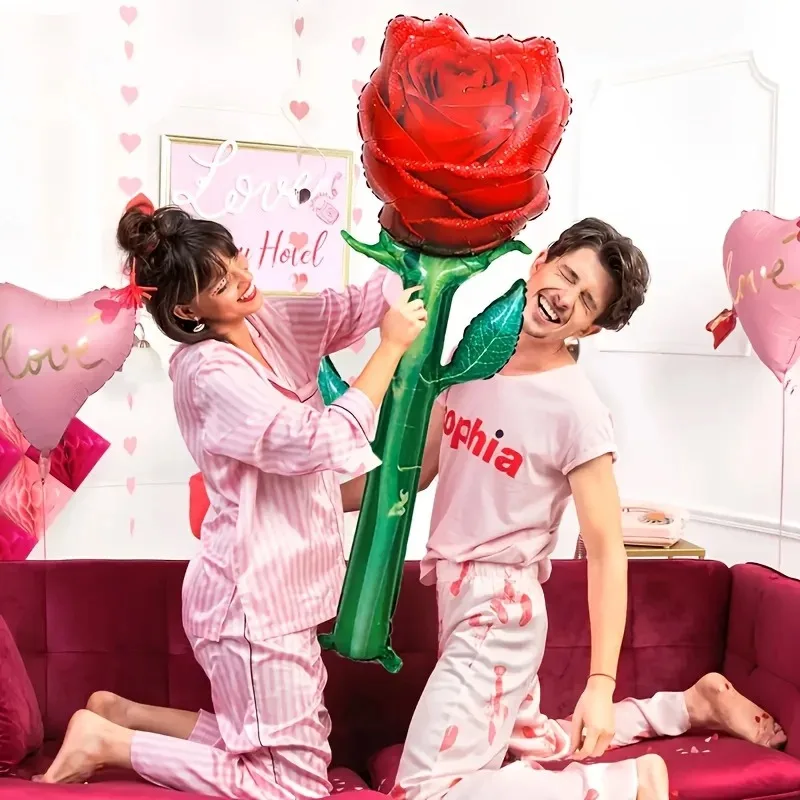 Large Size Rose Balloons Birthday Party Mother's Day Valentine's Day Confession Aluminum Film Ballons Hand-held Photo Props