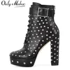 Onlymaker Plateau-Stiefeletten mit runder Zehenpartie und Nieten, Gothic-Stiefeletten, klobige, hohe, große Punk-Stiletto-Stiefel
