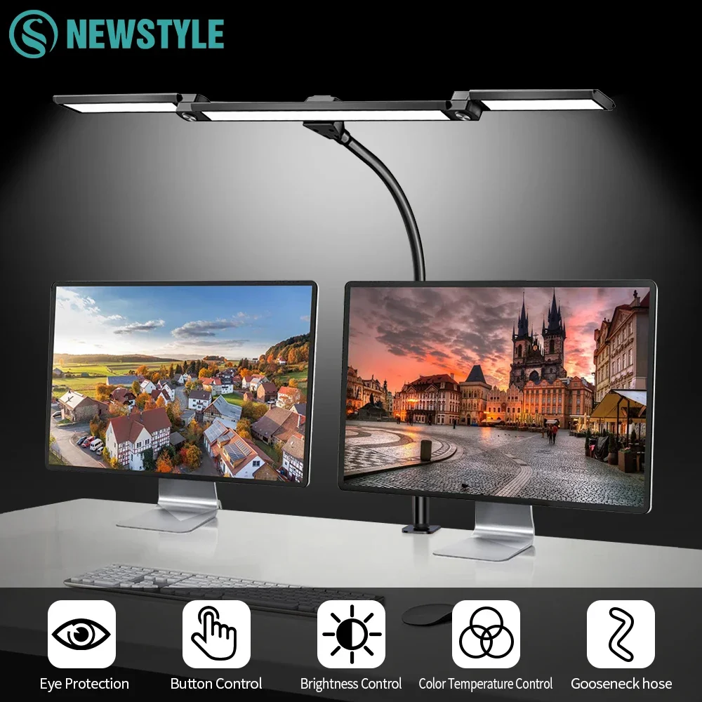LED-Schreibtischlampe mit Klemme, verstellbare 3 Segmentstange, flexibler Schwanenhals, 1380 lm, helle, augenschonende Schreibtischlampe für das Lesen im Home Office