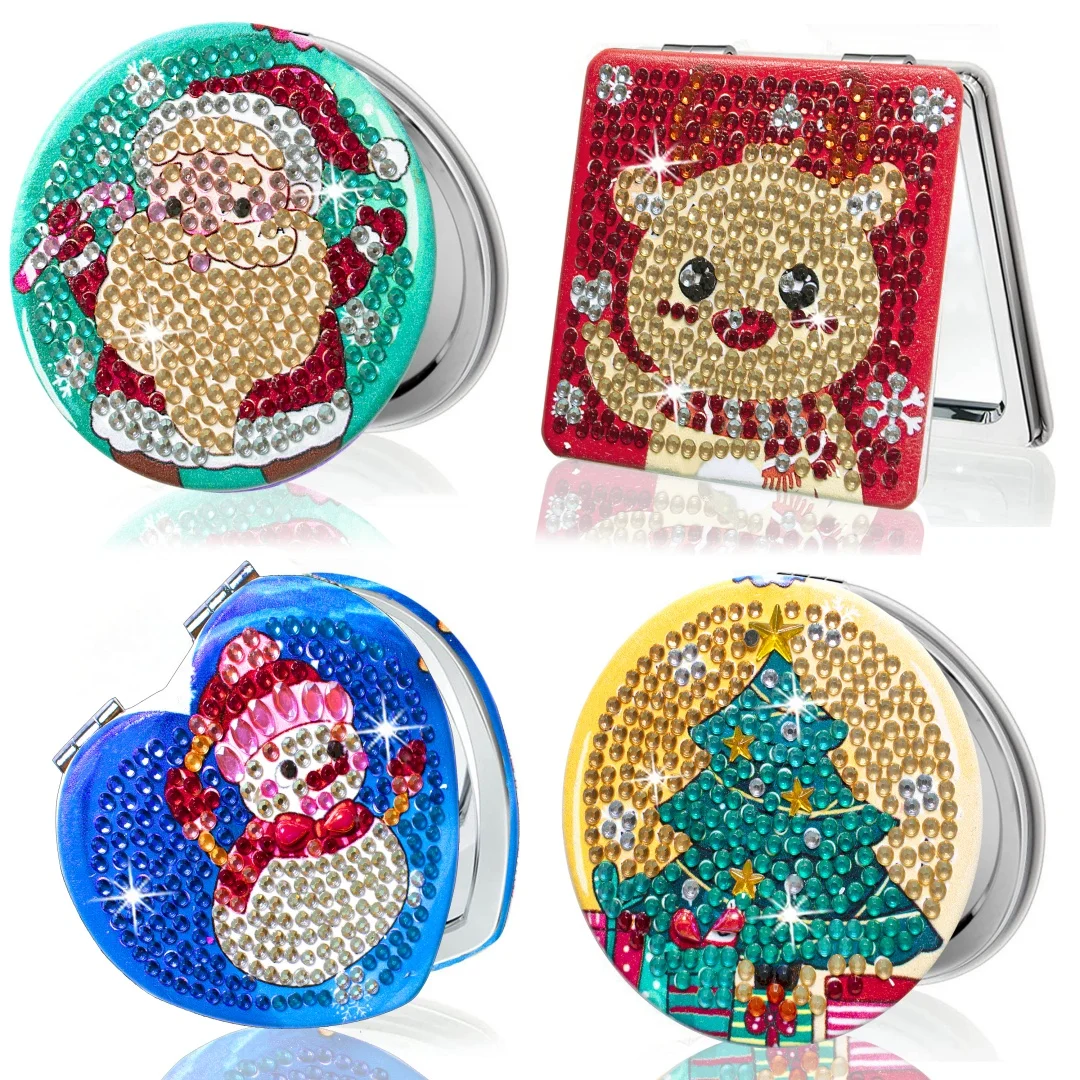 1 teil/satz DIY Weihnachts stil Diamant Malerei doppelseitig faltbare Diamant Kunst Tasche Kosmetik spiegel, geeignet für Erwachsene Image