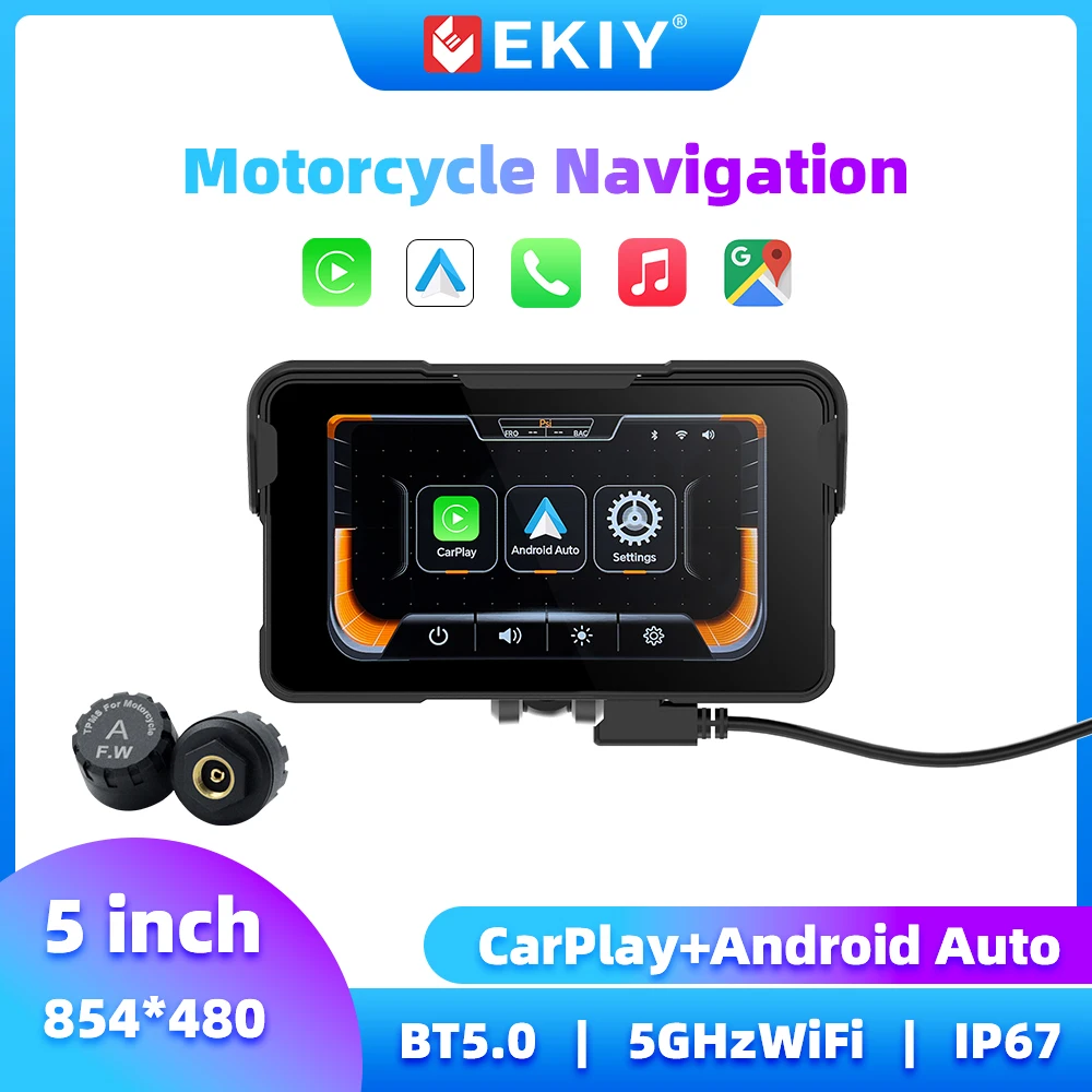 EKIY 5 Zoll Kabelloses Carplay Android Auto Motorrad-Carplay Motorrad-Navigation GPS-Display Monitor Motorrad-GPS-Bildschirm