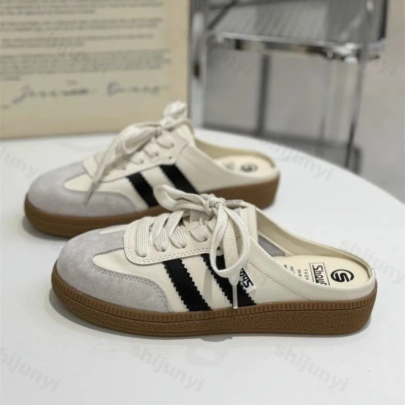 Sommer Frauen Maultiere Schuhe Sport Runde Kappe Flache Weibliche Schuhe Turnschuhe Clogs Plattform Slip auf Mode Bequeme Halbe Hausschuhe