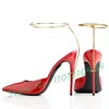 Gold Reifen Fußkettchen High Heels Sandalen Frauen Luxus spitzen Spiegel Panto letten sexy Damen zurück Metall kette Dekor Stiletto Heels Schuhe