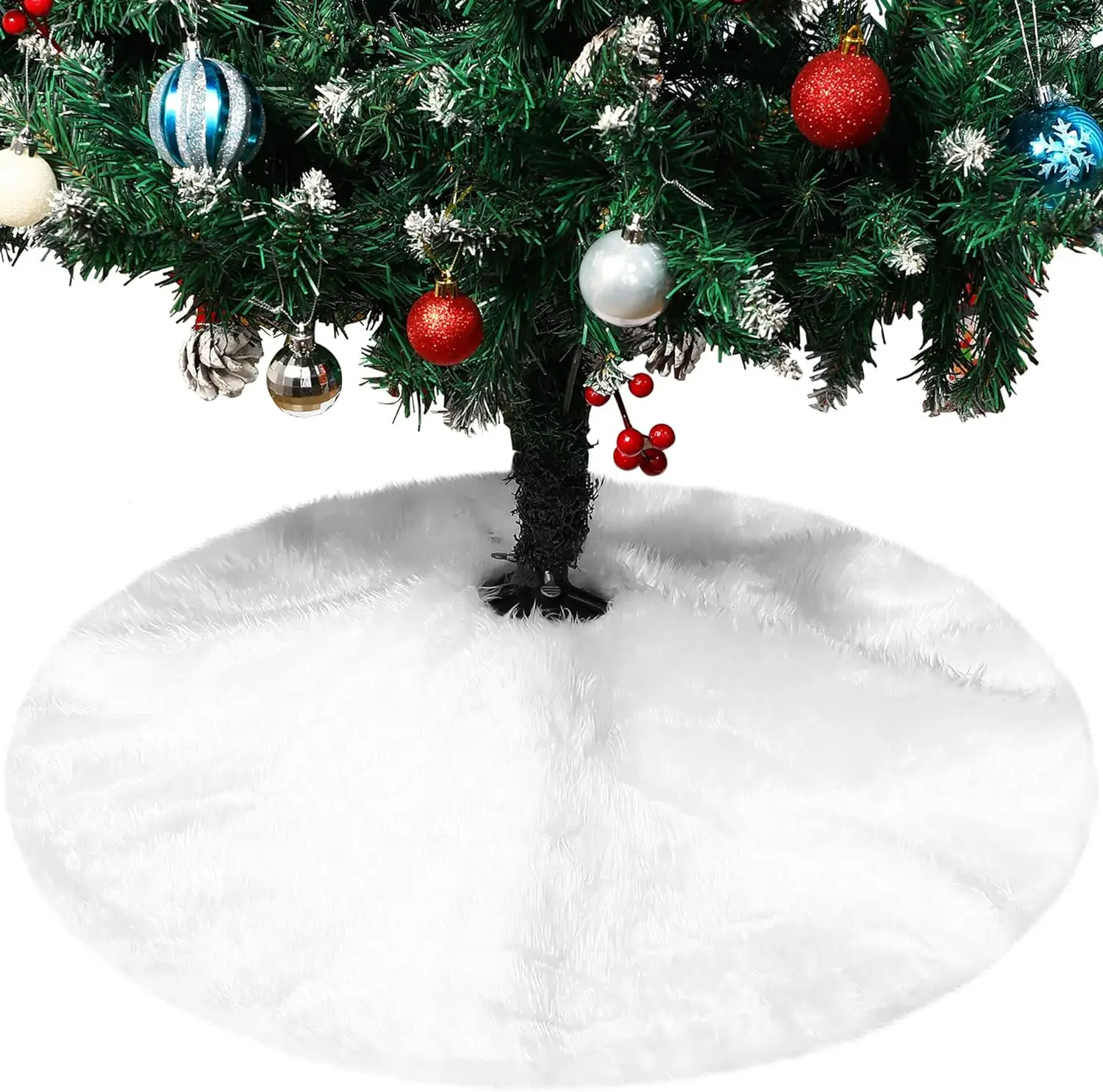 78/120 cm weißer Weihnachtsbaum-Rock, Plüsch-Kunstfell, runde Teppichmatte, 2026, Weihnachtsbaum-Dekoration, Ornament, Neujahr, Navidad, Heimdekoration Image