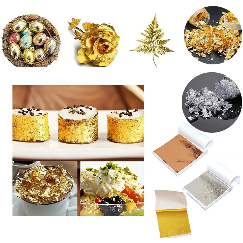 Shiny Gold Foil Cake Decorations Dessert Baking Decorations Non-edible Decorations for Artwork Painting Paste Jewelry Making