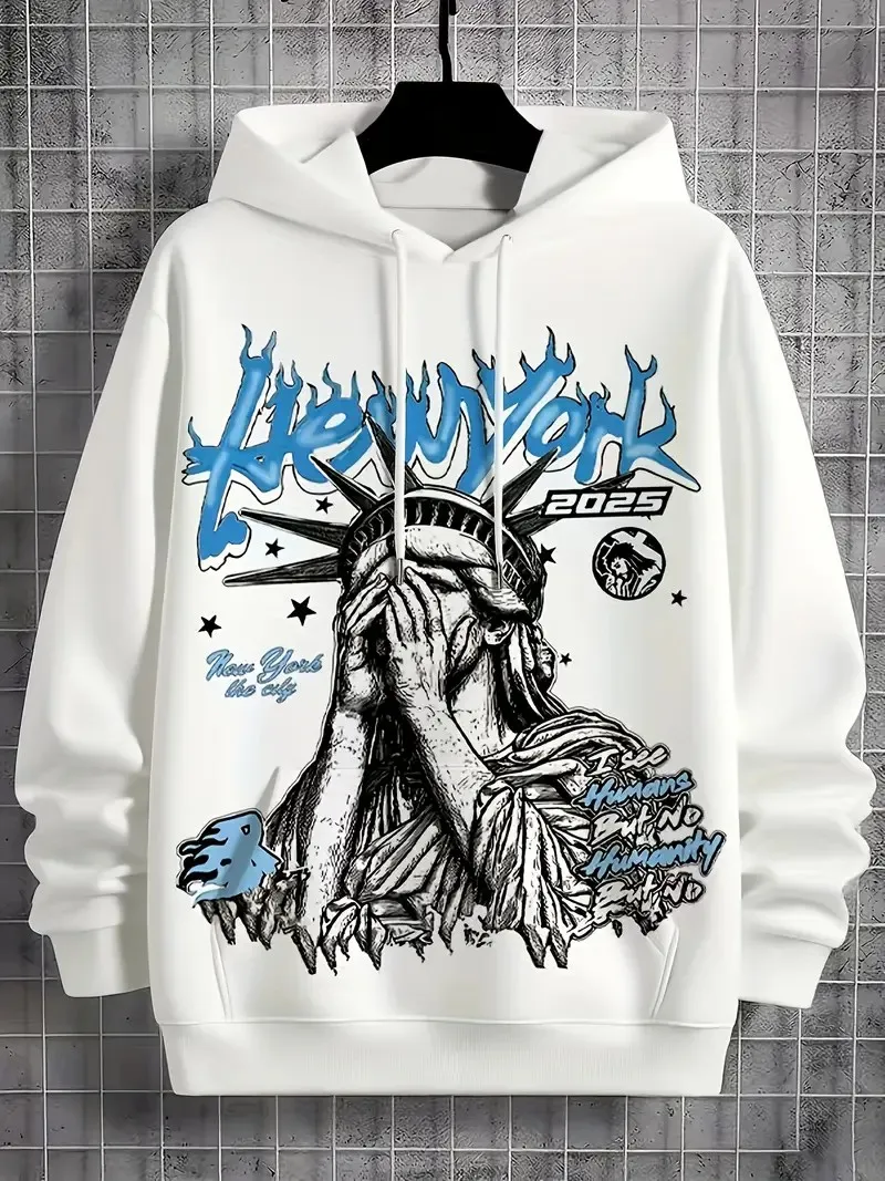 Modisches neues Herren-Herbst-Sweatshirt mit Freiheitsstatue-Aufdruck, weich und bequem, Kapuzen-Sweatshirt, Outdoor-Street-Style-Top Image
