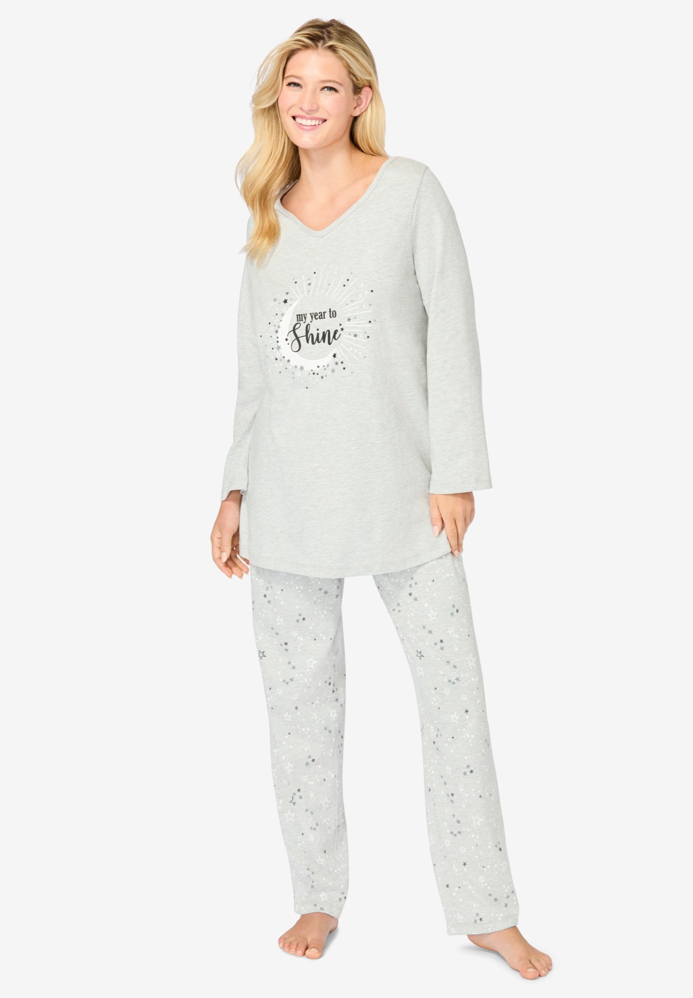 Plus Size Women's Avenue Body Three-Quarter Sleeve Pajama Set by Avenue Body in Heather Grey Shine (Size 4X)