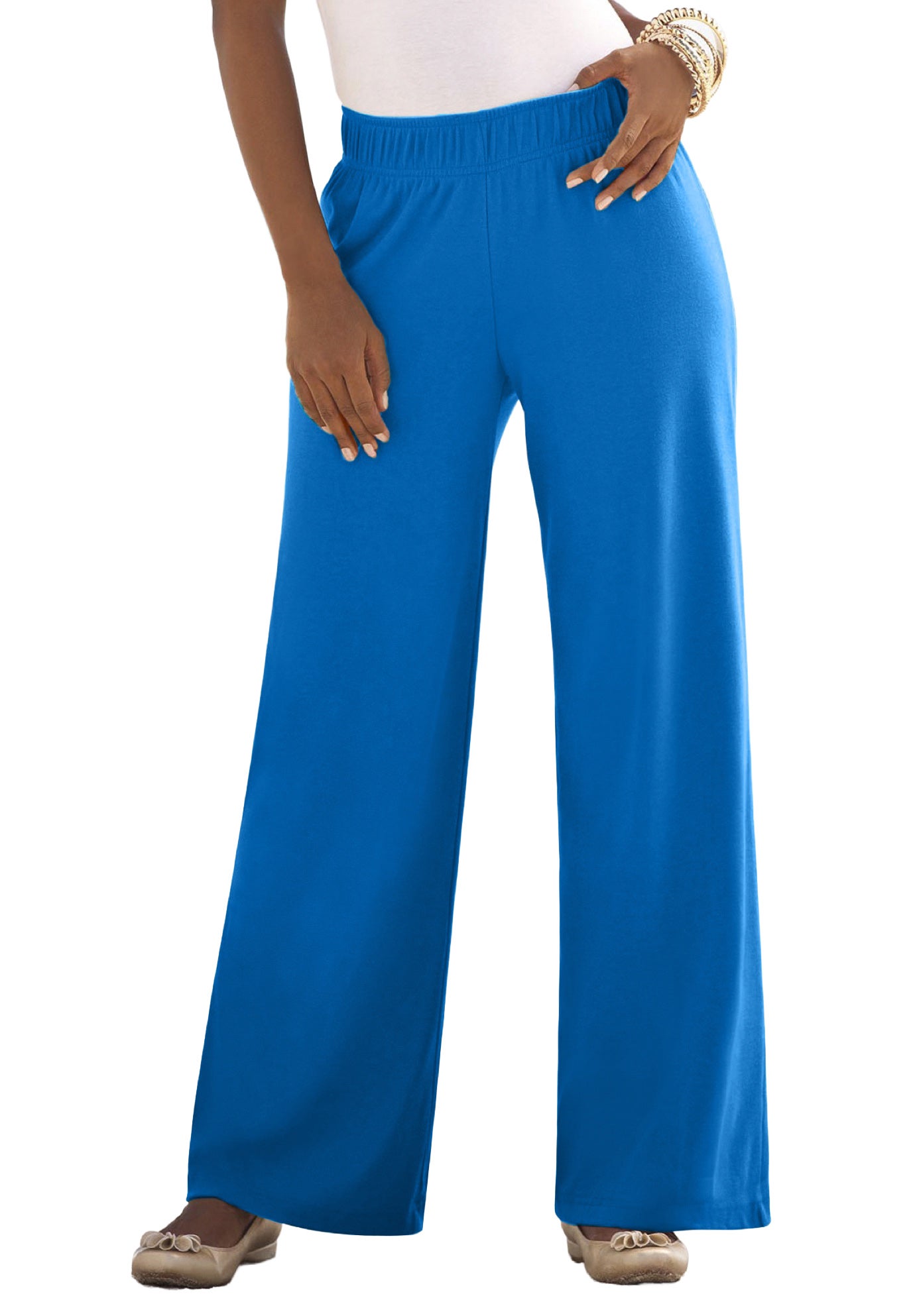 Plus Size Women's Plus Size Pull-On Wide Leg Soft Knit Pant by Roaman's in Vivid Blue (Size 6X) Pull On Elastic Waist