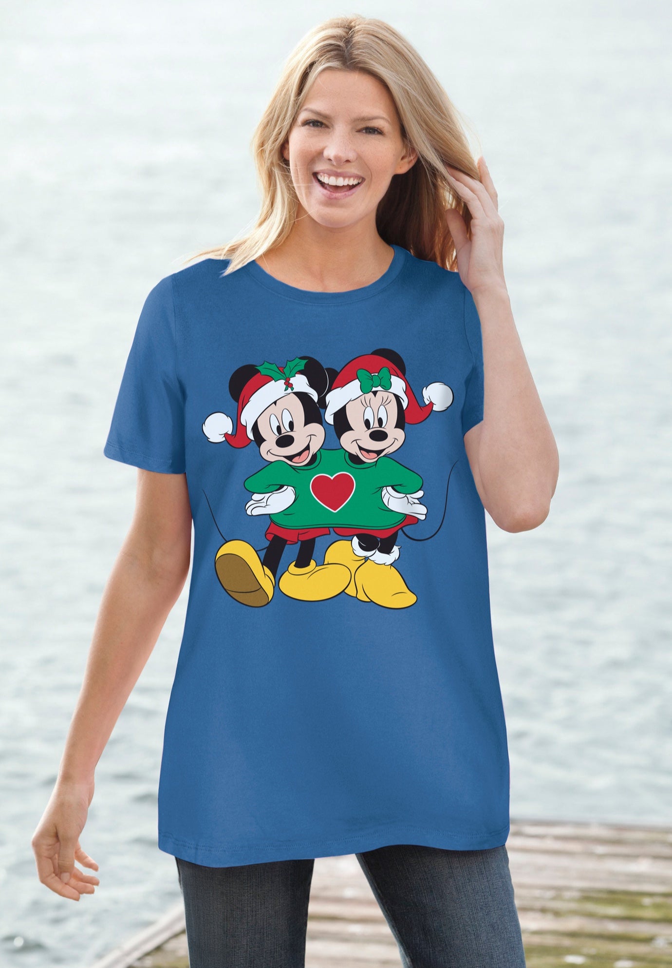 Plus Size Women's Disney Mickey Minnie Xmas Tee by Disney in Dark Blue Mickey Minnie (Size 4X)