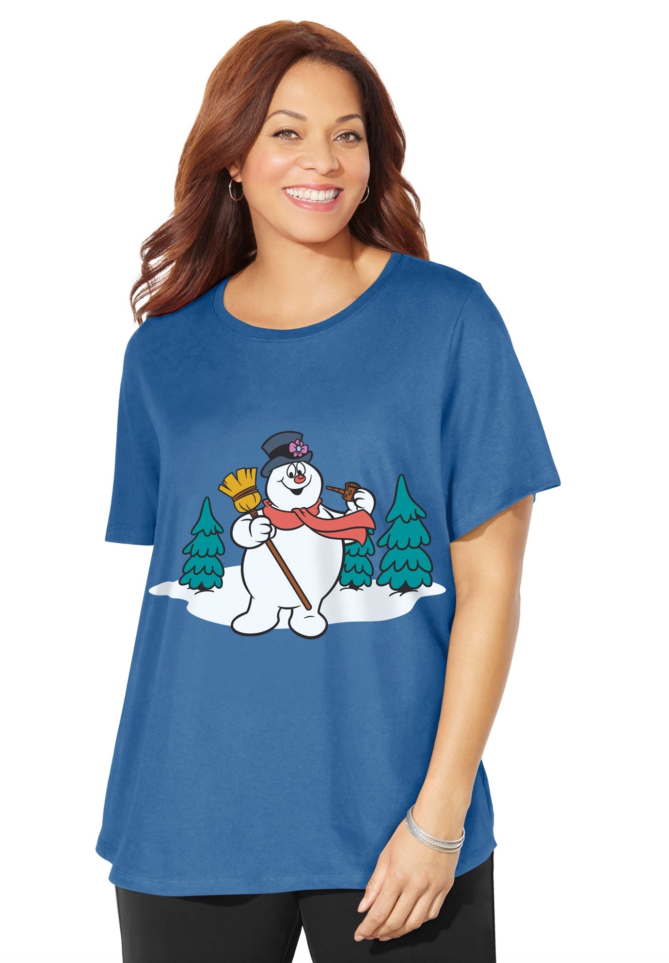 Plus Size Women's Disney Frosty Xmas Tee by Disney in Dark Blue Frosty (Size 1X)