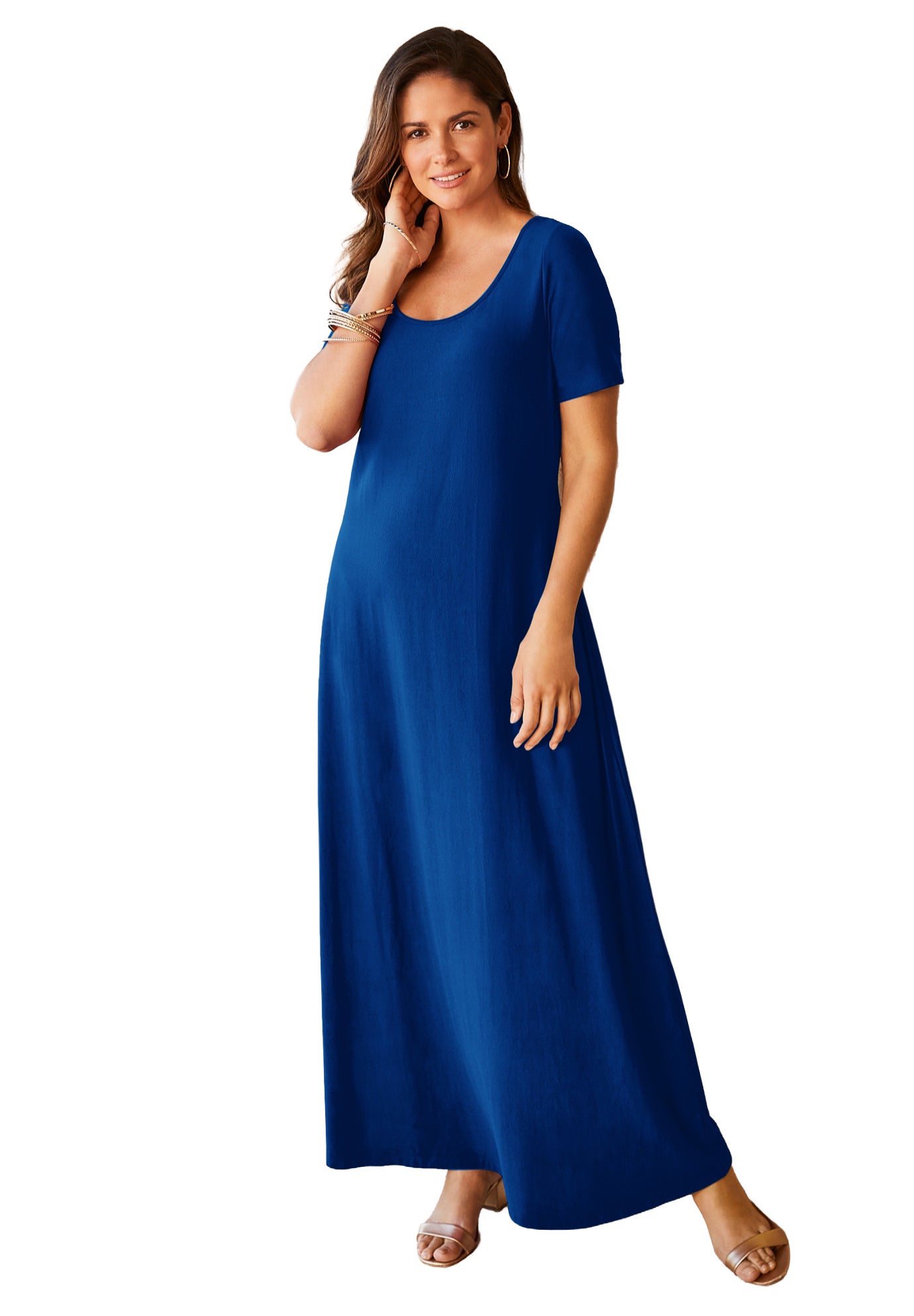 Plus Size Women's Stretch Cotton T-Shirt Maxi Dress by Jessica London in Dark Sapphire (Size 12)