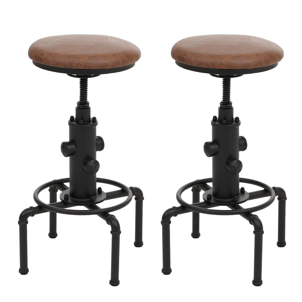 Proregal 2er-Set Barhocker gepolstert | Sitzhöhe 62-85cm | Braun | Barstuhl Tresenhocker höhenverstellbar drehbar Industrial Metall Kunstleder Image