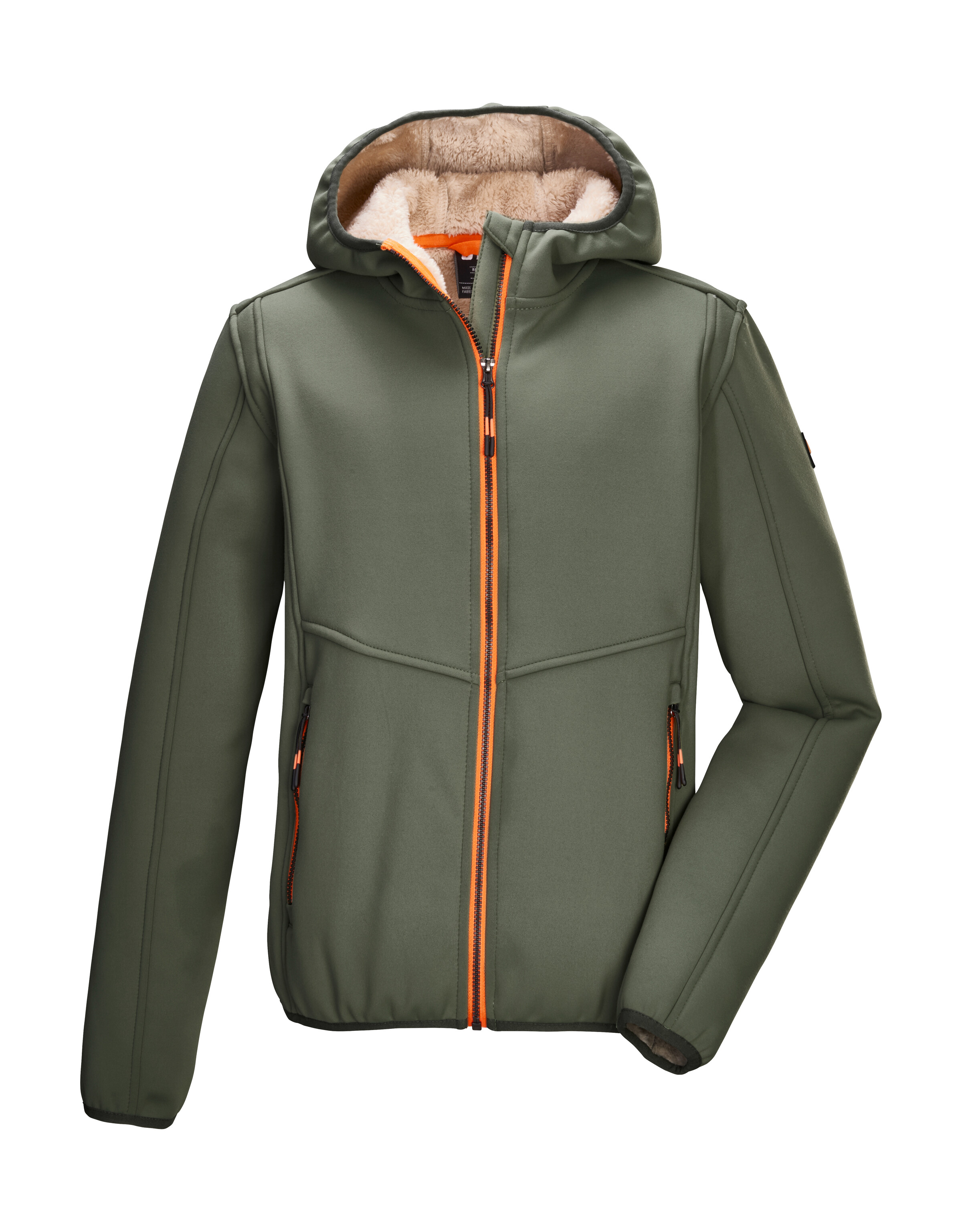 Fleecejacke KILLTEC "KOW 240 BYS FLC JCKT", Kinder, Gr. 140, olivgrün, Oberstoff: Oberseite: 80% Polyester, 20% Elasthan, Rückseite: 100% Polyester, Sportlich, Jacken, Kinder Fleecejacke mit Teddyfutter, Kinnschutz und Reflektoren Image